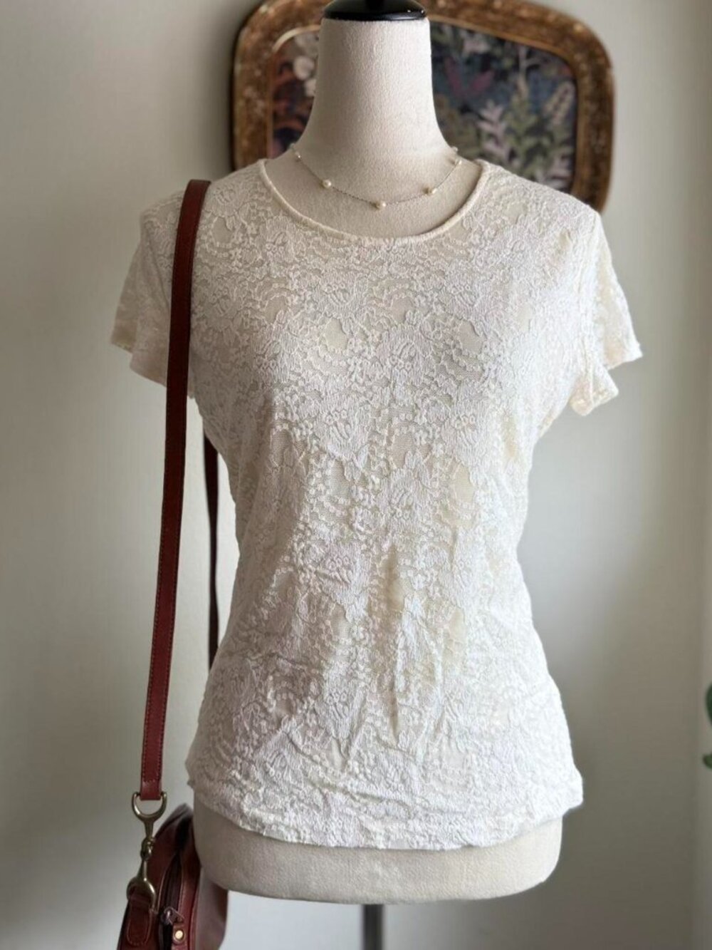 Y2K cream lace layered coquette shortsleeve top